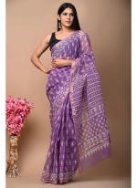 Cotton Kota Doriya Purple Casual Wear Printed Saree